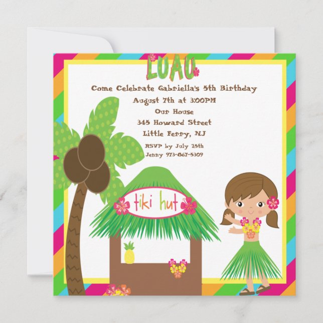 Tiki Hut Luau Square Birthday bjudande Inbjudningar (Framsida)