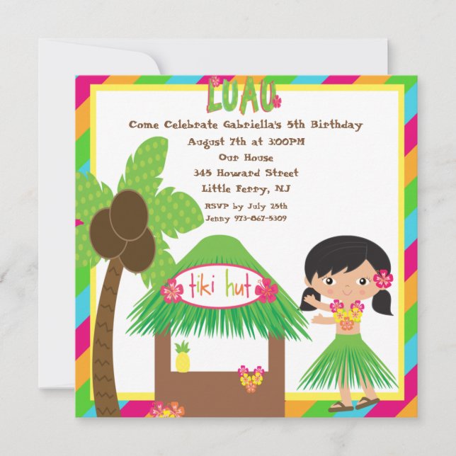 Tiki Hut Luau Square Birthday bjudande Inbjudningar (Framsida)