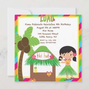 Tiki Hut Luau Square Birthday bjudande Inbjudningar