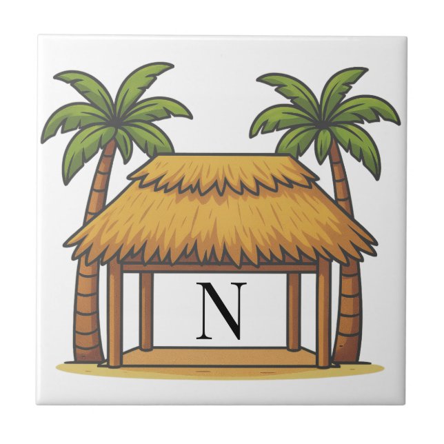 Tiki Hut Mongram Personlig  Kakelplatta (Framsidan)