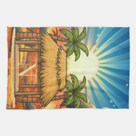 Tiki Hut Sunrise Monogram Personlig Kökshandduk