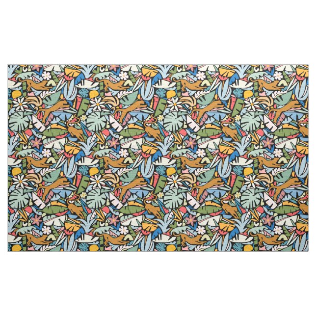 Tiki Jungle Mid Century Modern Illustration Tyg (Yard)