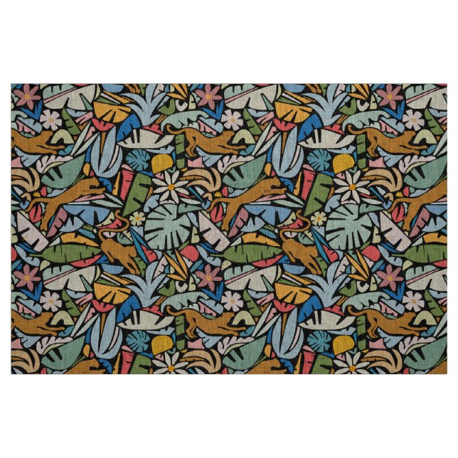 Tiki Jungle Mid Century Modern Illustration Tyg (Fat Quarter)
