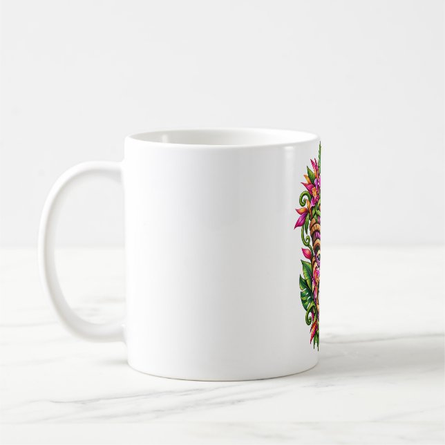 Tiki-kaffemugg med orkidé-sköld kaffemugg (Vänster)