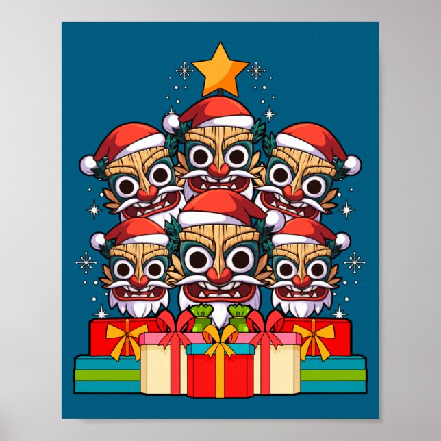 Tiki Le Luau Hawaiian Tiki Mask Christmas Tree Xma Poster (Framsidan)