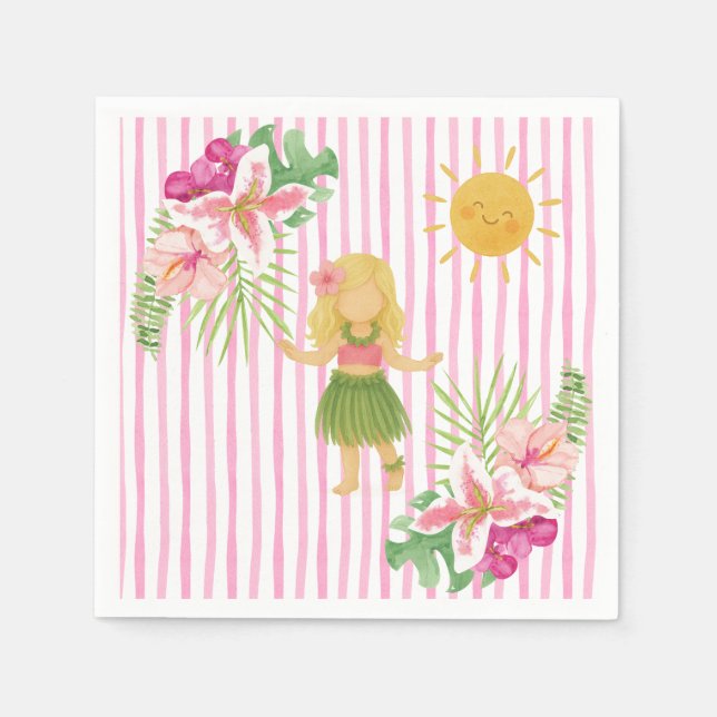 Tiki Luau-fest, Hawaii-födelsedag, Hula-flicka  Pappersservett (Framsidan)