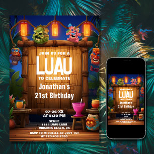 Tiki Luau Hawaiian Tropical Island Beach Birthday Inbjudningar