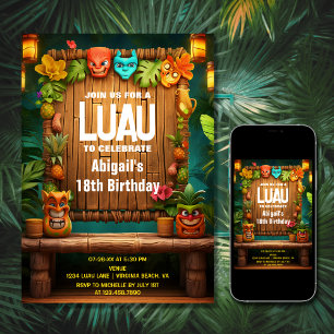 Tiki Luau Hawaiian Tropical Island Beach Birthday Inbjudningar