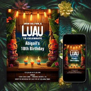 Tiki Luau Hawaiian Tropical Island Beach Birthday Inbjudningar