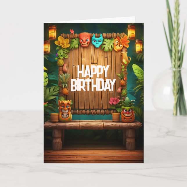 Tiki Luau Hawaiian Tropical Island Beach Birthday Kort (Framsida)