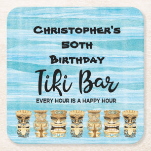 Tiki Luau Island Beach Birthday Underlägg Papper Kvadrat