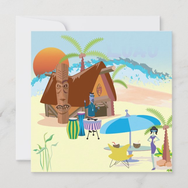 Tiki/Luau på stranden Inbjudningar (Framsida)
