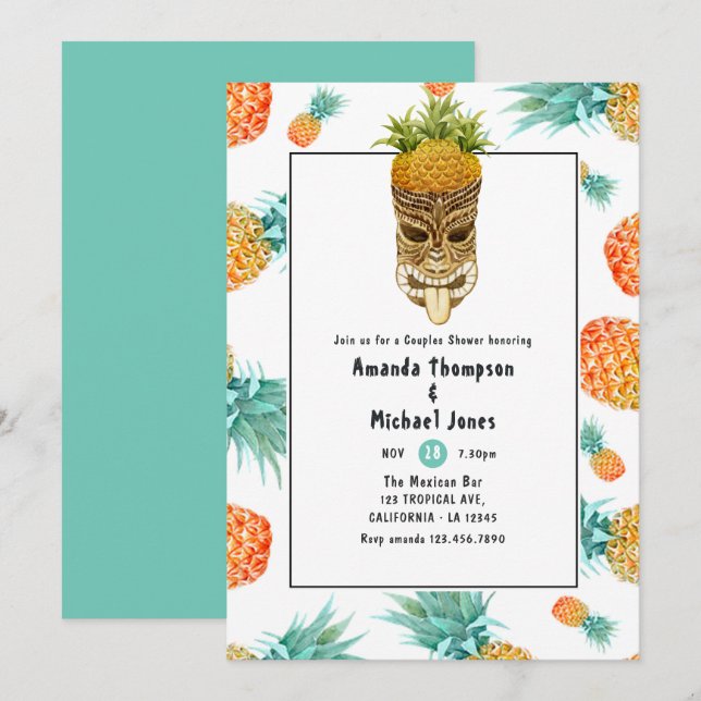 Tiki Luau Summer Pineapple Beach Par Shower Inbjudningar (Fram/baksida)