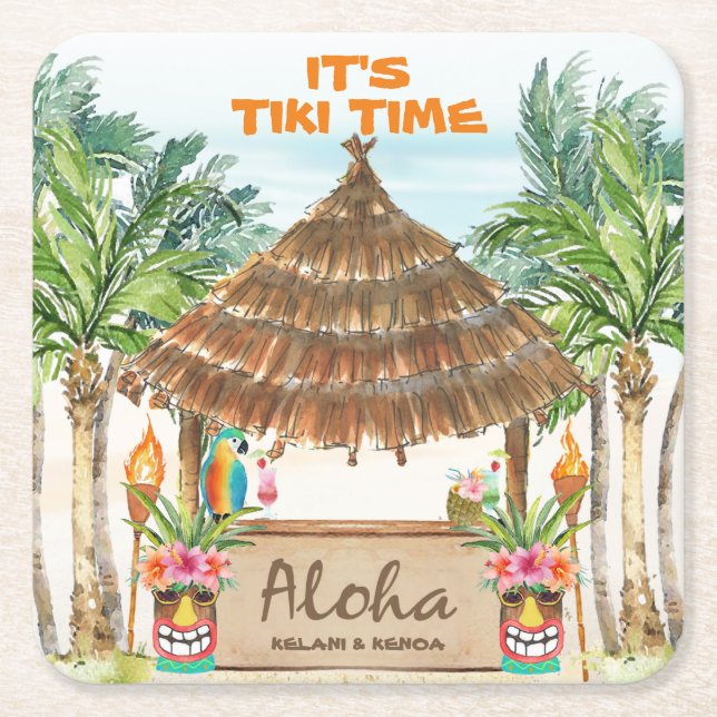 Tiki Luau | Tropical Beach Aloha Underlägg Papper Kvadrat (Framsidan)