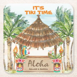 Tiki Luau | Tropisk strand Aloha Underlägg Papper Kvadrat