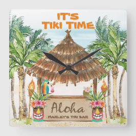 Tiki Luau | Tropiskt Beach Tiki Pub Aloha Square Fyrkantig Klocka