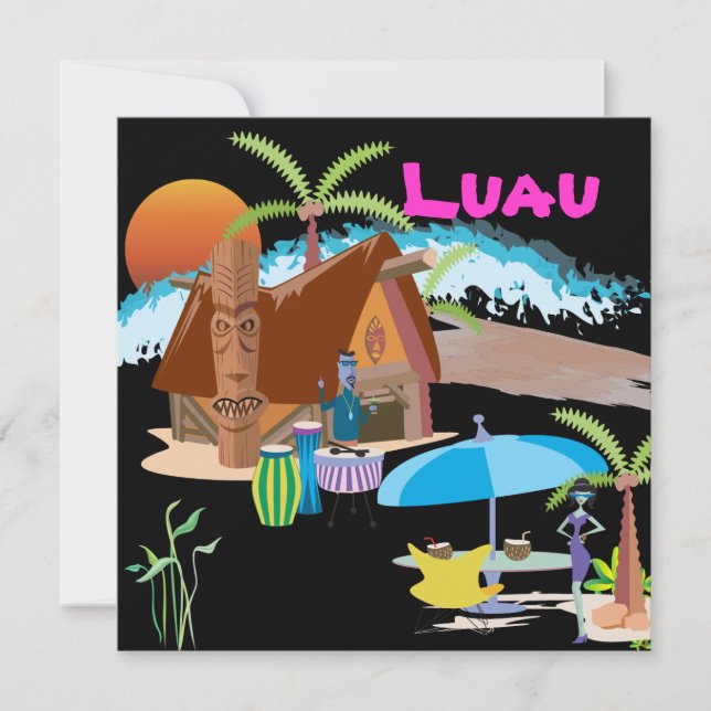 Tiki/Luau vid solnedgången Inbjudningar (Framsida)