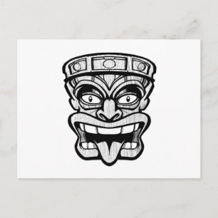 tiki mask hawaiian art vykort