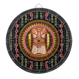 Tiki Mask Hibiscus Mönster Dartboard med mörka p Darttavla