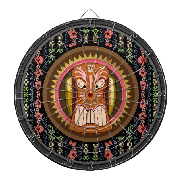 Tiki Mask Hibiscus Mönster Dartboard med mörka pun Darttavla (Framsidan)