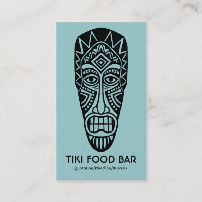 Tiki Mask - Lt Blue Grönt på White Visitkort (Framsida)