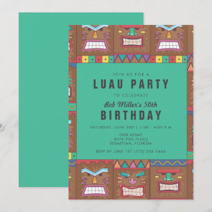 Tiki Mask Luau 50:e Födelsedagsfesten Inbjudningar