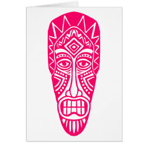 Tiki Mask - Neon Red Hälsningskort