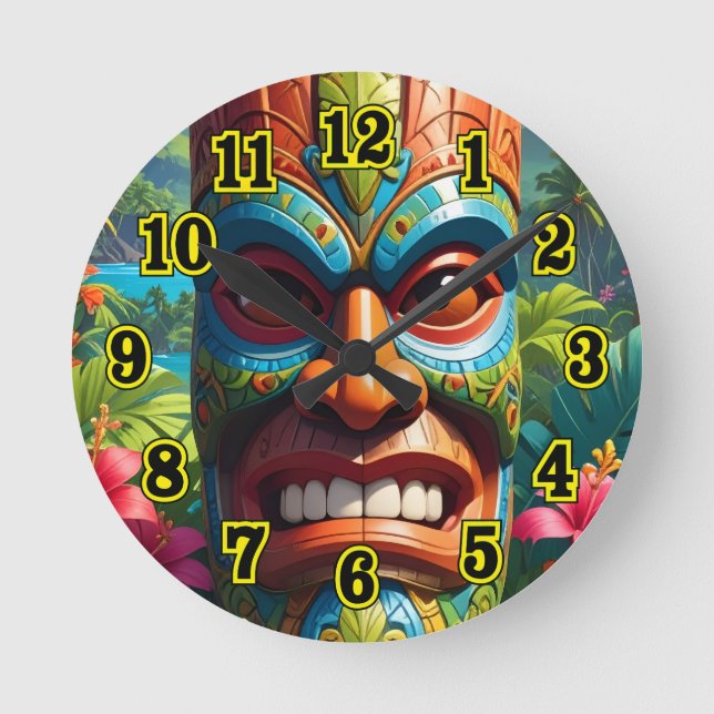 Tiki Mask Rund Klocka (Framsida)