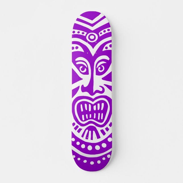 Tiki Mask Stil - Lila på Wood Skateboard Bräda 21,5 Cm (Framsida)