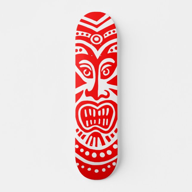 Tiki Mask Stil - Red on Wood Skateboard Bräda 20 Cm (Framsida)