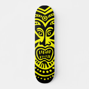 Tiki Mask Stil - svart på Gult Mini Skateboard Bräda 18,7 Cm