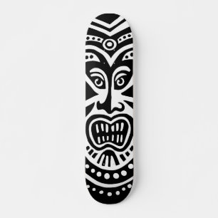 Tiki Mask Stil - Svartvit - Svartvit Skateboard Bräda 19,5 Cm