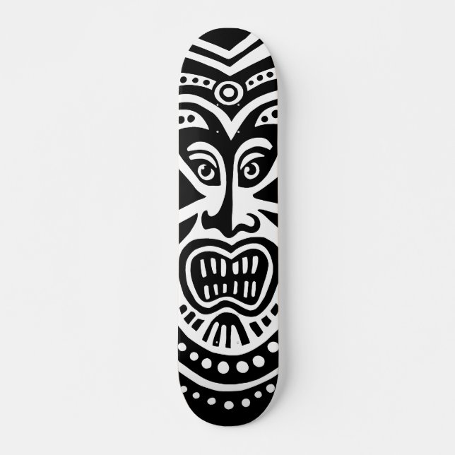 Tiki Mask Stil - Svartvit - Svartvit Skateboard Bräda 19,5 Cm (Framsida)