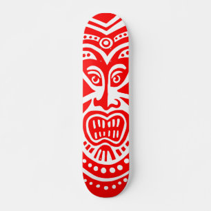Tiki Mask Style - Röd på Trä (Retro) Old School Skateboard Bräda 21,6 Cm