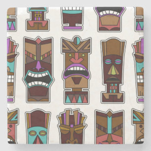 Tiki maskerar mönster underlägg sten