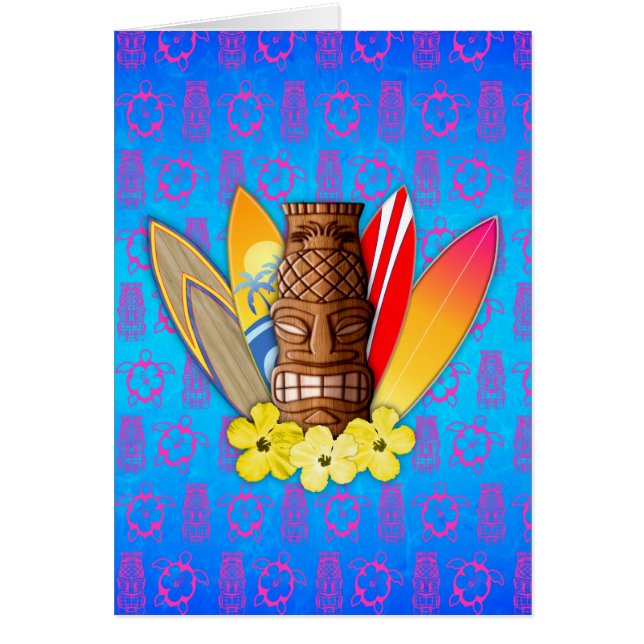 Tiki maskerar och surfingbrädor hälsningskort (Framsidan)