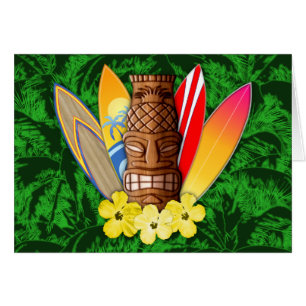 Tiki maskerar och surfingbrädor hälsningskort