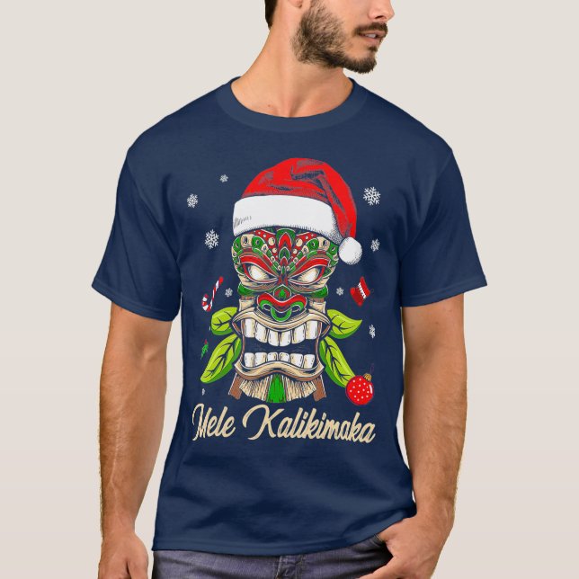 Tiki Mele Kalikimaka Hawaiian God jul T Shirt (Framsida)