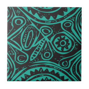 Tiki Mönster Black and Grönt Ceramic Tile Kakelplatta