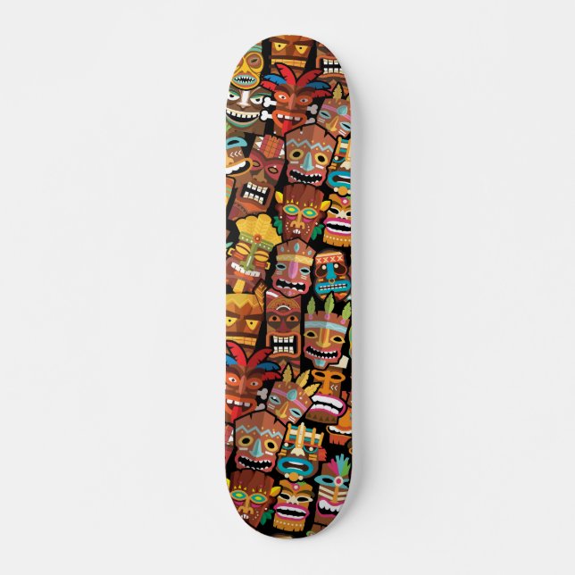 Tiki Mönster Mini Skateboard Bräda 18,5 Cm (Framsida)