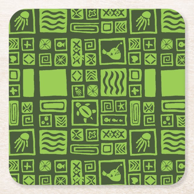 Tiki Mönster Underlägg Papper Kvadrat (Framsidan)
