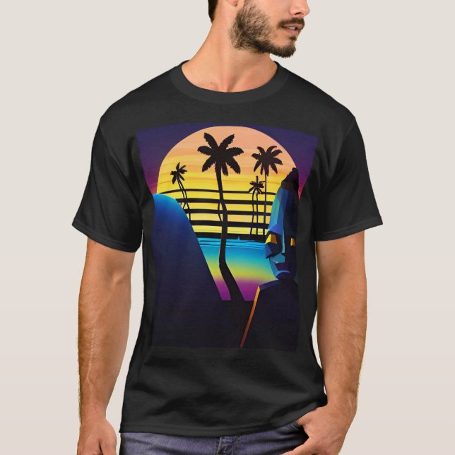 Tiki Night Synthwave Ken Gage A.I. Art T Shirt (Framsida)
