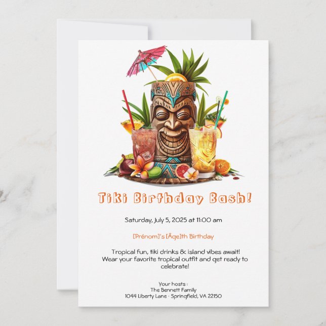 Tiki Party Birthday Invitation – Tropical Luau  Inbjudningar (Framsida)