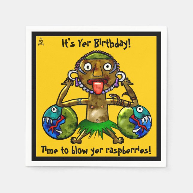 Tiki Party Funny Design på Gult (Personlig) Pappersservett (Framsidan)