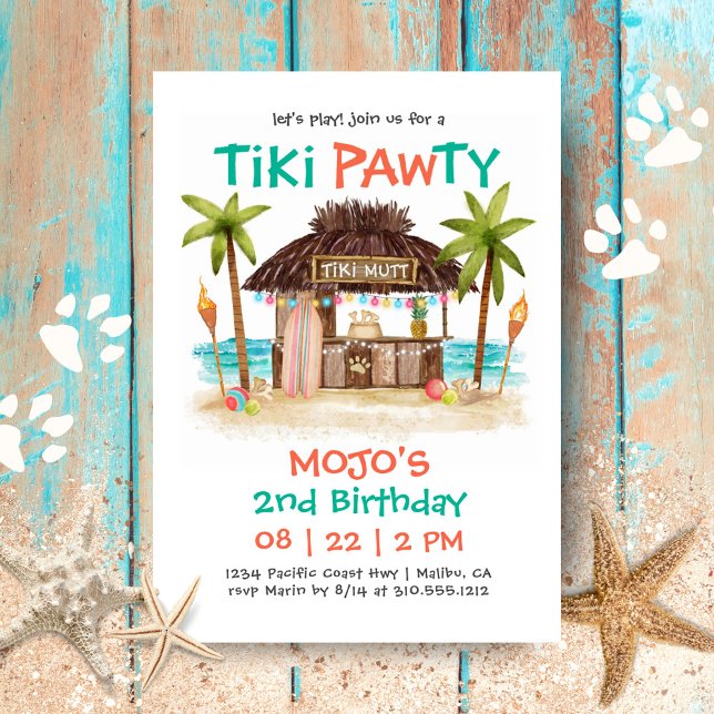 Tiki Pawty Tropical Beach Hund Party Inbjudningar (Skapare uppladdad)