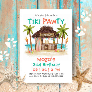 Tiki Pawty Tropisk Strand Hundfest Inbjudningar