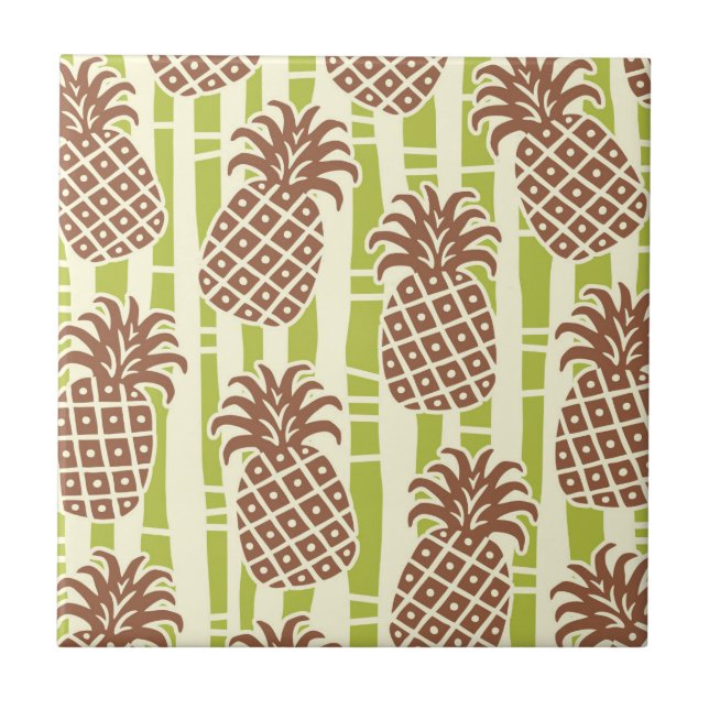 Tiki Pineapple Bambu Ränder Mönster Kakelplatta (Framsidan)