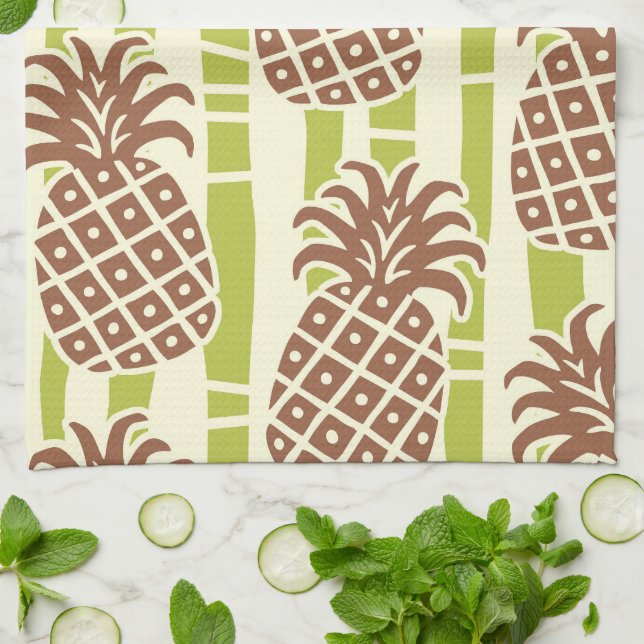 Tiki Pineapple Bambu Ränder Mönster Kökshandduk (Vikta)