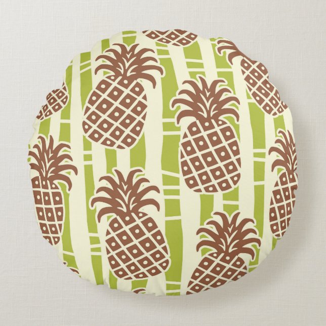 Tiki Pineapple Bambu Ränder Mönster Rund Kudde (Framsidan)