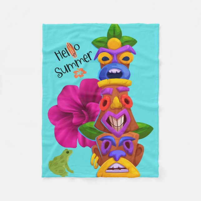 Tiki-polis sommar-grafik med Hej sommar Fleecefilt (Framsidan)